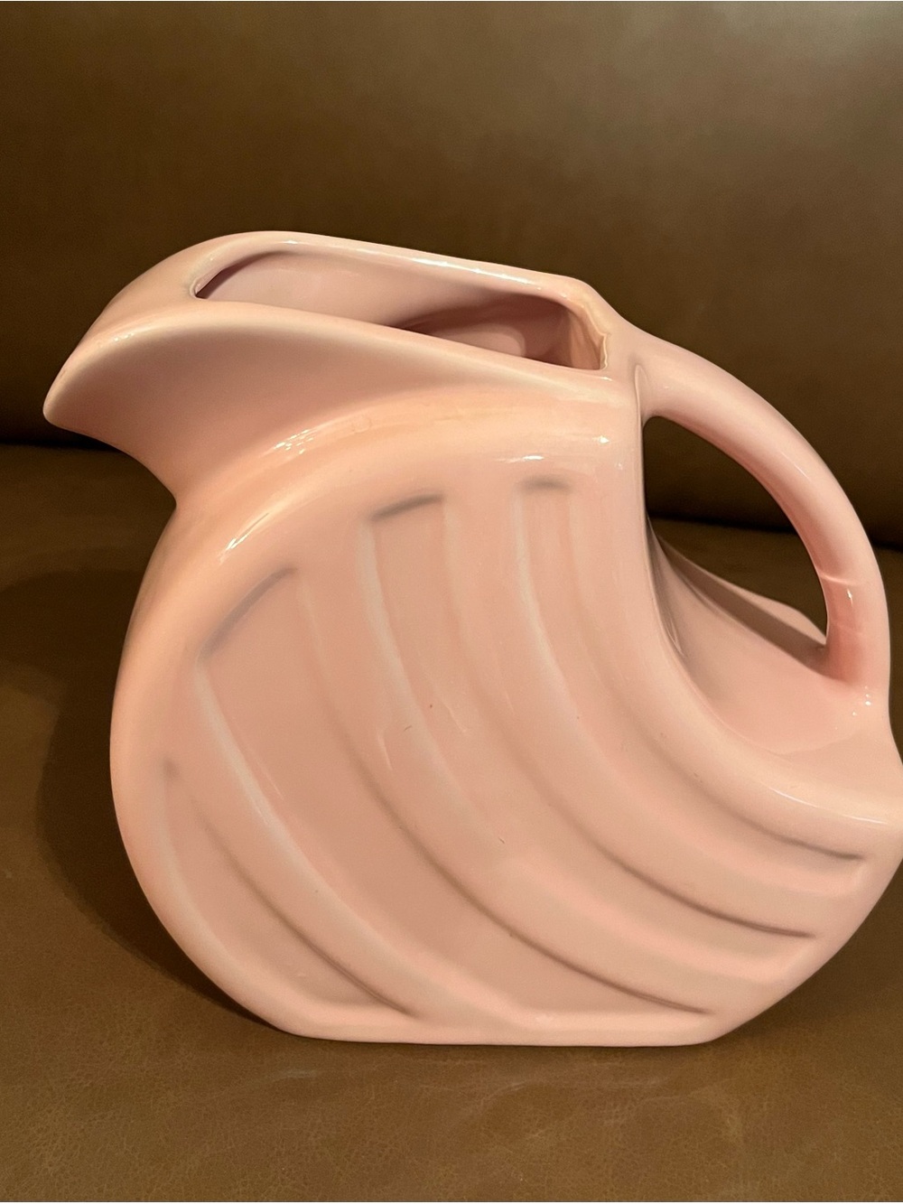 Vtg 1940’s Alamo Pottery Art Deco Disk Pitcher Blush Mauve Pink